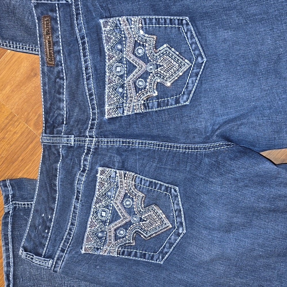 Rhythm In Blues Denim Jeans Women's Size 12 Short Embellished Pockets Bootcut - Picture 3 of 7
